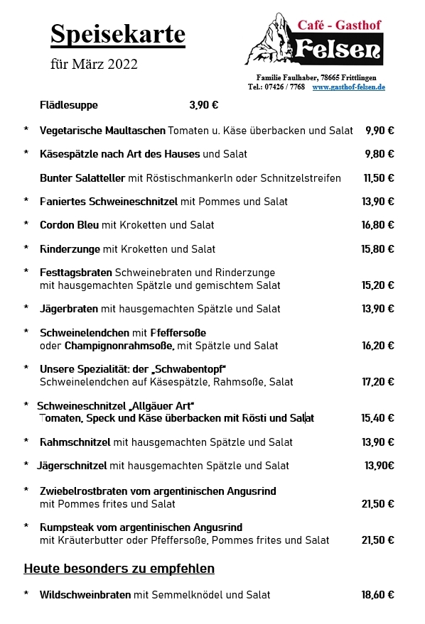 Speisekarte Mrz 2021